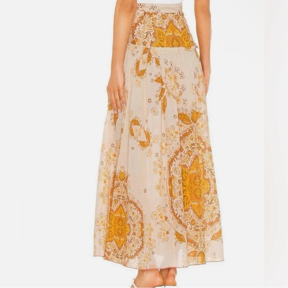 Free People Farrah Drop Waist Maxi Skirt Printed Tiered Ivory Combo Size 6 - Picture 15 of 16